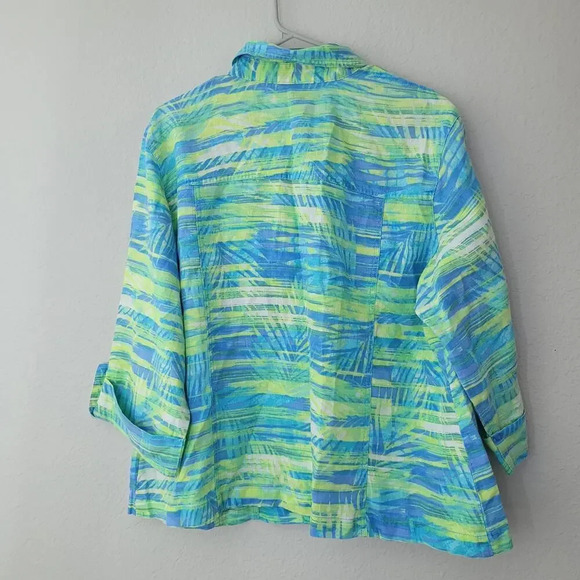 Ruby Rd. Women's Button-Up Shirt Size 1X Multicolor 100% Linen Roll Tab Sleeves - Picture 3 of 9